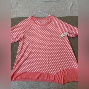 Calvin Klein Coral & White Striped Short Sleeve Tee